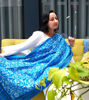Picture of Hand-Painted Lagoon Blue Silk Shawl – Artisan-Made Indian Scarf