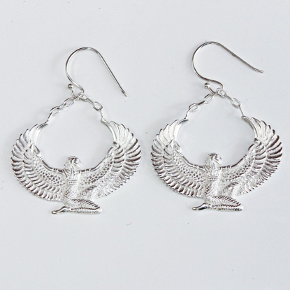 Picture of Silver Dipped Isis Goddess Earrings , Silver Plated Earrings, Wings Earrings, Egyptian Jewelry, Isis Drop Earrings