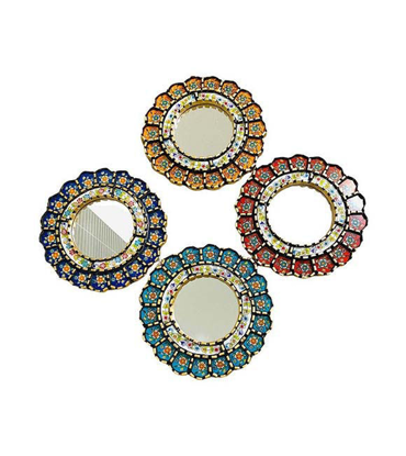 Picture of Decorative Round Mirror 12" Painted Glass, Floral Pattern in different colors, Home Decor, Wall Art, Peruvian, Handmade, 1 unit