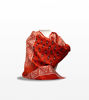 Luxurious red silk scarf with a white background, showcasing unique hand-painted fractal designs by Indian artisans.
