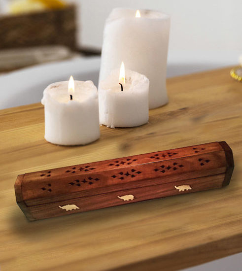 Picture of Handcrafted Wooden Incense Burner – Essence of Spirit Box with Elephant Inlay