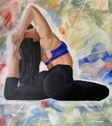 Picture of Piece of Mind: Vibrant Yoga-Inspired Acrylic Painting by Durrell Hunter | 36x36 in