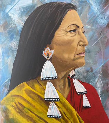 Picture of Portrait of Deb Haaland by Durrell Hunter – Original Acrylic Painting, Historic Native American Figure