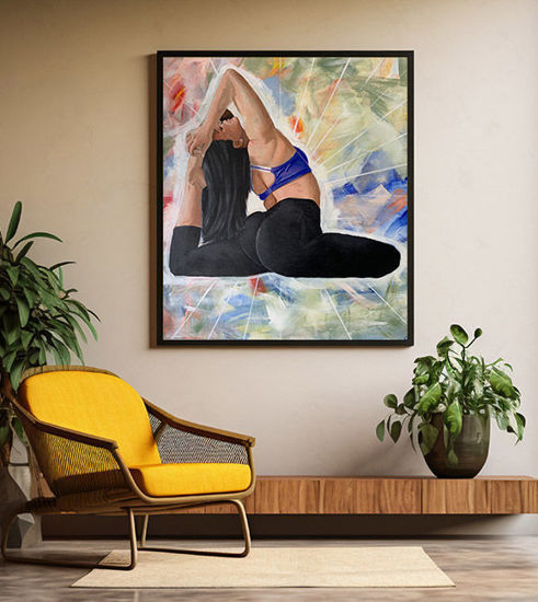 Picture of Piece of Mind: Vibrant Yoga-Inspired Acrylic Painting by Durrell Hunter | 36x36 in