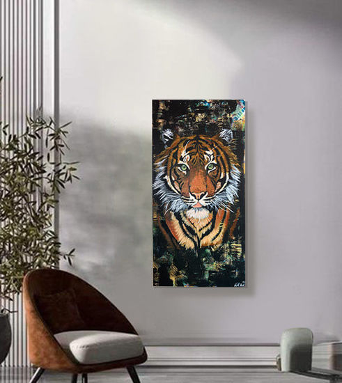 Picture of Beautiful Extinction: Striking Tiger-Inspired Acrylic Painting by Durrell Hunter | 24x36 in