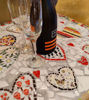 Picture of Mosaic Colorful Hearts Table; Square marble mosaic table for Valentine's day; Marble and tile mosaic table, Lovers hearts good vibes table