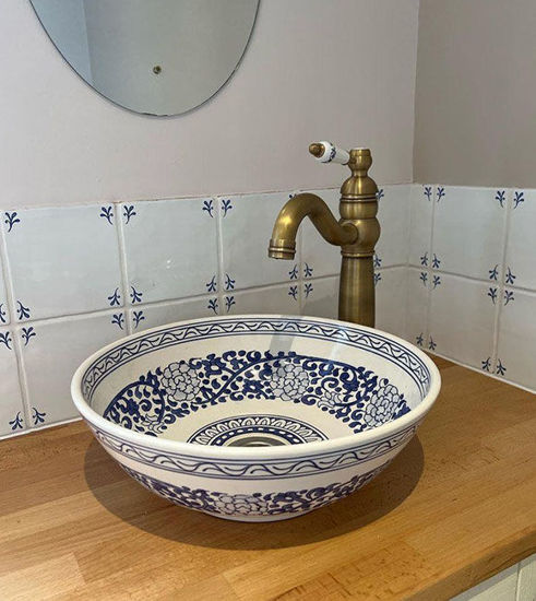 Picture of Hand-painted Custom Made Blue Vessel Sink with Customization Options