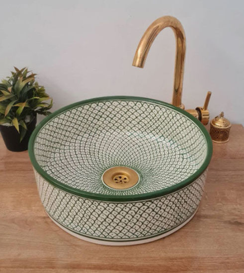 Picture of Olive Green Mid Century Modern Bowl Sink