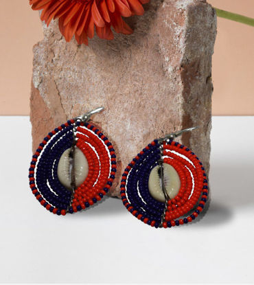 Picture of Maasai Beaded Earrings with Seashell - Handmade Ethnic Jewelry