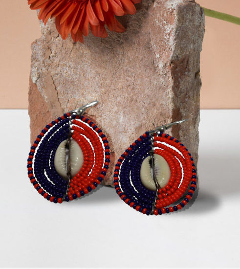 Picture of Maasai Beaded Earrings with Seashell - Handmade Ethnic Jewelry