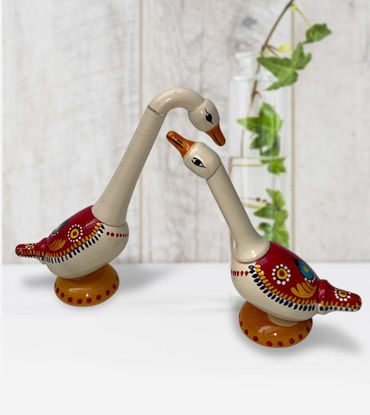 Picture of Wooden Swan Showpieces For Home Decor Handmade Small Wooden Crafts Garden Decor Housewarming Gift Indian Wooden  toy Art - Channapatna Toys