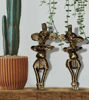 Two handcrafted brass figurines of a man and woman dancing, showcasing traditional Indian Dhokra art and cultural heritage.