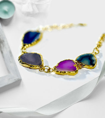 Picture of Multi color Stone Gold Plated Bangle Bracelet Handmade Artisian Chain Bracelet  Artisan Amethyst Jewelry with Precious Stones Artisan Gifts