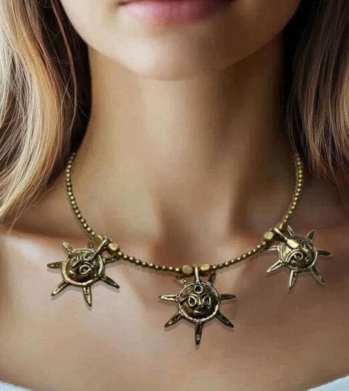 Picture of Sun Motif Metal Necklace and Earring Set Indian Handmade Metal Traditional Jewelries Artistic Metal Ornaments - Dhokra Jewelry