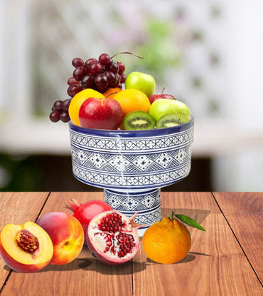 Picture of Large Footed Ceramic Fruit Bowl - Handmade Moroccan Salad Bowl (8", 10", 12"