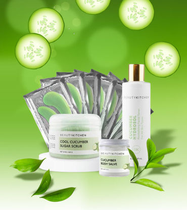 Picture of The Spa Bundle • Cucumber Hydrosol Toner • Cool Cucumber Scrub • Cucumber Body Salve & Green Tea Eye Gels