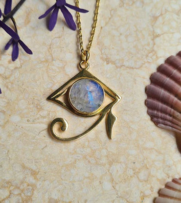 Picture of Eye of Horus Necklace – Egyptian Symbol of Protection, Moonstone or Moss Agate Pendant