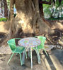 Picture of Cheerful, floral, colorful mosaic patio tabletop; garden tabletop; bistro tabletop; coffee tabletop. Whimsical mosaic tabletop with flowers.