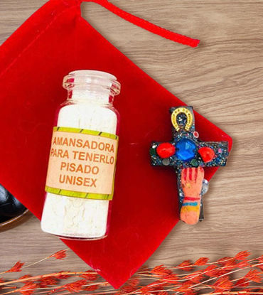 Picture of Amansadora Kit • Powder, Chonta Cross & Lucky Amulet Set • Protection & Attraction Ritual