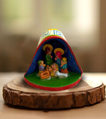 Picture of Beanie Nativity Scene • Handcrafted Terracotta Ornament • Peruvian Holy Family Display