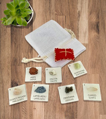 Picture of Chakras Healing Kit • 7 Chakra Stones with Lucky Amulet • Cleansed & Moon-Charged Crystal Set