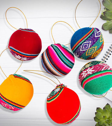 Picture of Christmas Tree Balls – Set of 6 Handmade Andean Ornaments, Peruvian Style, Ethnic Christmas Decorations
