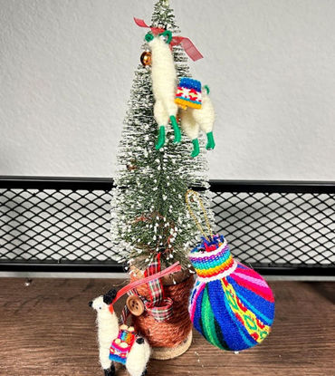 Picture of Christmas Tree Balls & Llama Ornaments – Set of 6 Peruvian Christmas Decorations, Ethnic & Folk Style
