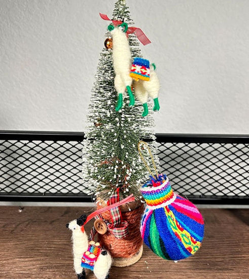 Picture of Christmas Tree Balls & Llama Ornaments – Set of 6 Peruvian Christmas Decorations, Ethnic & Folk Style