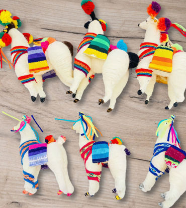 Picture of Christmas Tree Llama Ornaments – Set of 6 Handmade Peruvian Folk Art, Colorful Wool Decorations