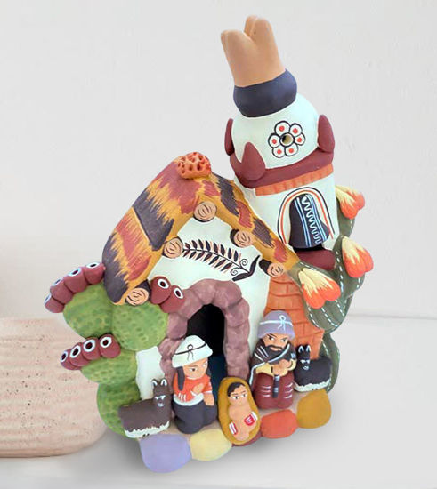 Picture of Church and Nativity Scene • Peruvian Folk Art Ornament • Handcrafted Terracotta Decor