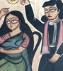 Picture of Traditional Bengal Patachitra Folk Art Painting on Paper – Handmade Indian Couple Wall Décor | 22"x14" | Natural Herbal Colors
