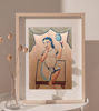 Framed Bengal Patachitra painting of a man sitting on a chair, showcasing traditional folk art with herbal colors.