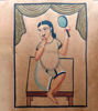 Vintage-style Bengal Patachitra painting of a man on a chair, crafted with herbal colors, reflecting traditional Indian art.