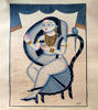 Elegant Bengal Patachitra artwork of a woman in traditional dress, sitting with a parrot, reflecting beauty and introspection.