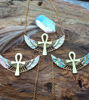 Picture of Ankh Necklace, Mother of Pearl Necklace, Egyptian Jewelry, Paua Shell Necklace, Statement Jewelry, Ankh Jewelry, Flying Ankh with Wings