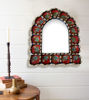 Picture of Decorative Handmade Mirror 9" Painted Glass, arch/ portal shape, Floral Pattern in different colors, Home Decor, Wall Art, Peruvian