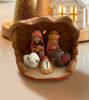 Grotto nativity scene with three figures of the Holy Family, made from local clay and handpainted by Peruvian artisans.