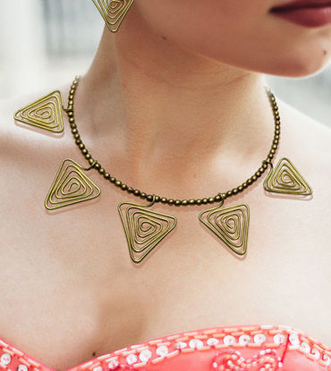 Show details for Triangled Metal Necklace and Earring Set Indian Handmade Metal Traditional Jewelries Artistic Metal Ornaments - Dhokra Jewelry Picture of Triangled Metal Necklace and Earring Set Indian Handmade Metal Traditional Jewelries Artistic Metal Ornaments - Dhokra Jewelry