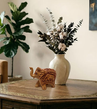 Picture of Carved Wooden Elephant Figurine – Handcrafted Lucky Elephant Decor for Home & Housewarming