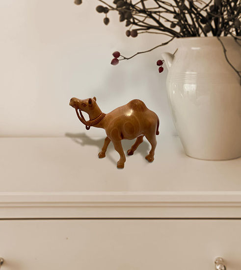 Picture of Rustic Wooden Camel Figurine – Handcrafted Desert Animal Decor for Shelf, Table & Home Display