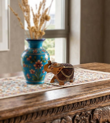 Picture of Handcrafted Large Wooden Elephant Statue – Carved Lucky Elephant Home Decor Accent with Vintage Finish