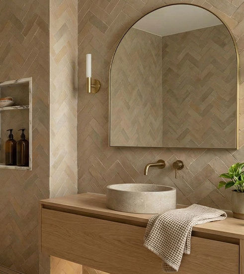 Picture of 6x2 Honey Beige Bejmat Zellige Tiles – Custom Handmade Moroccan Subway Tiles (Per Sq Ft)